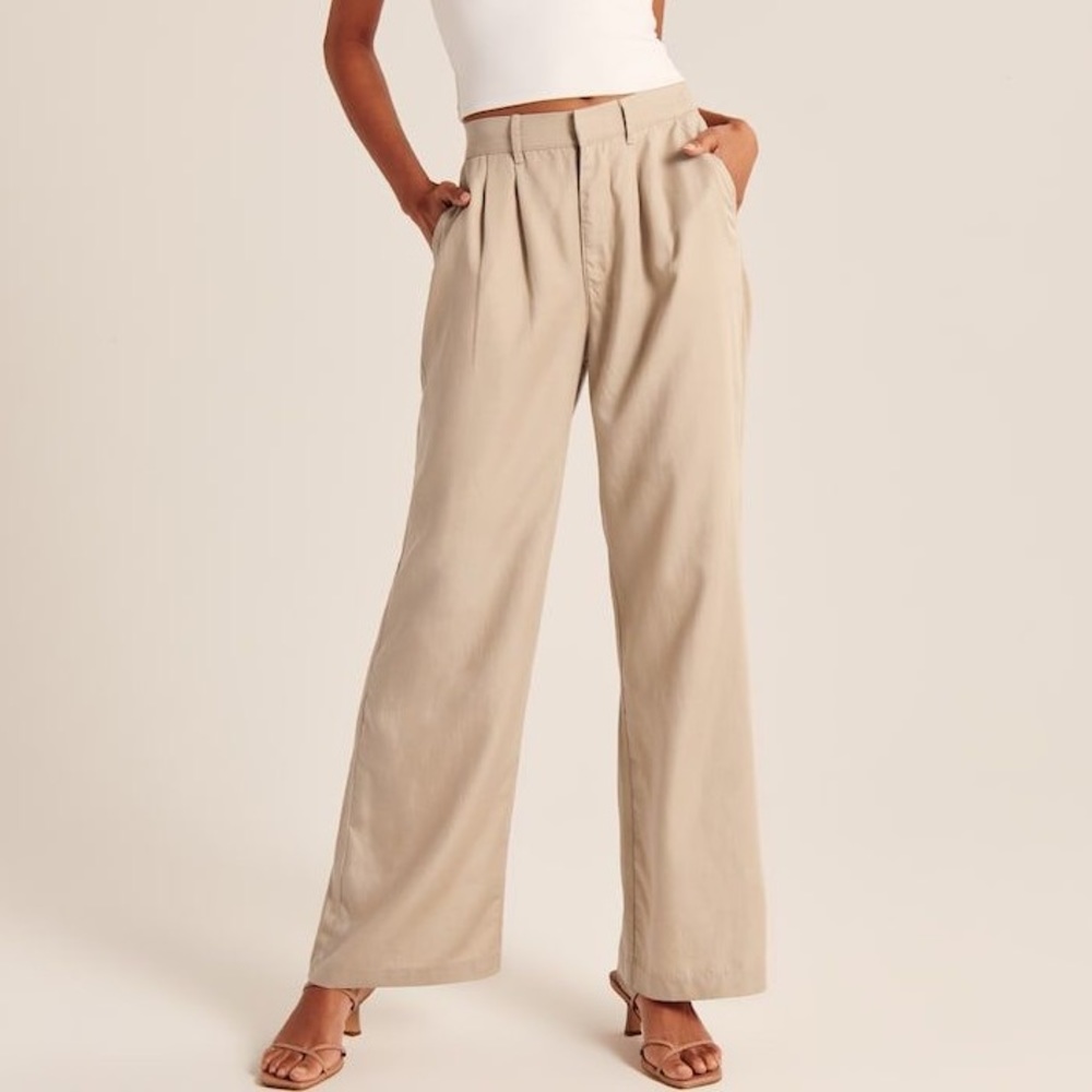 Abercrombie Tailored Wide Leg Pant, Light Khaki, XXS PETITE